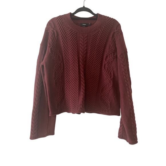 Theory Cable Knit Burgundy Wool Cashmere Blend Sweater Womens Medium - Picture 1 of 5